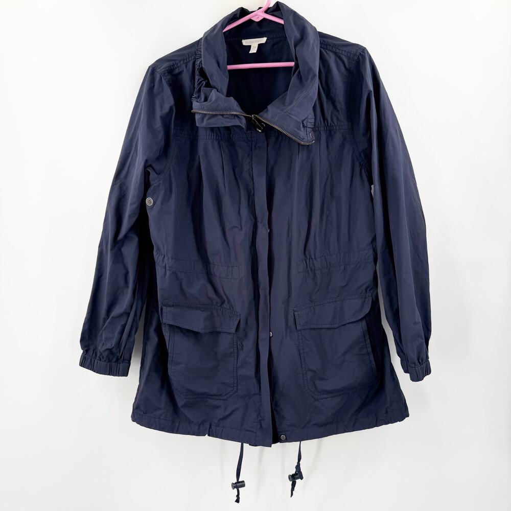 Eileen Fisher Jacket Women's Extra Large Utility Rain Organic Cotton Nylon Navy